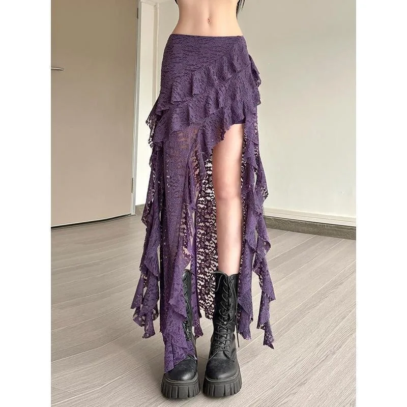 

Irregular Lace Ribbon Half Skirt Asymmetrical Midi Skirt Women's Spring Summer Fashion Skirts And Skirts