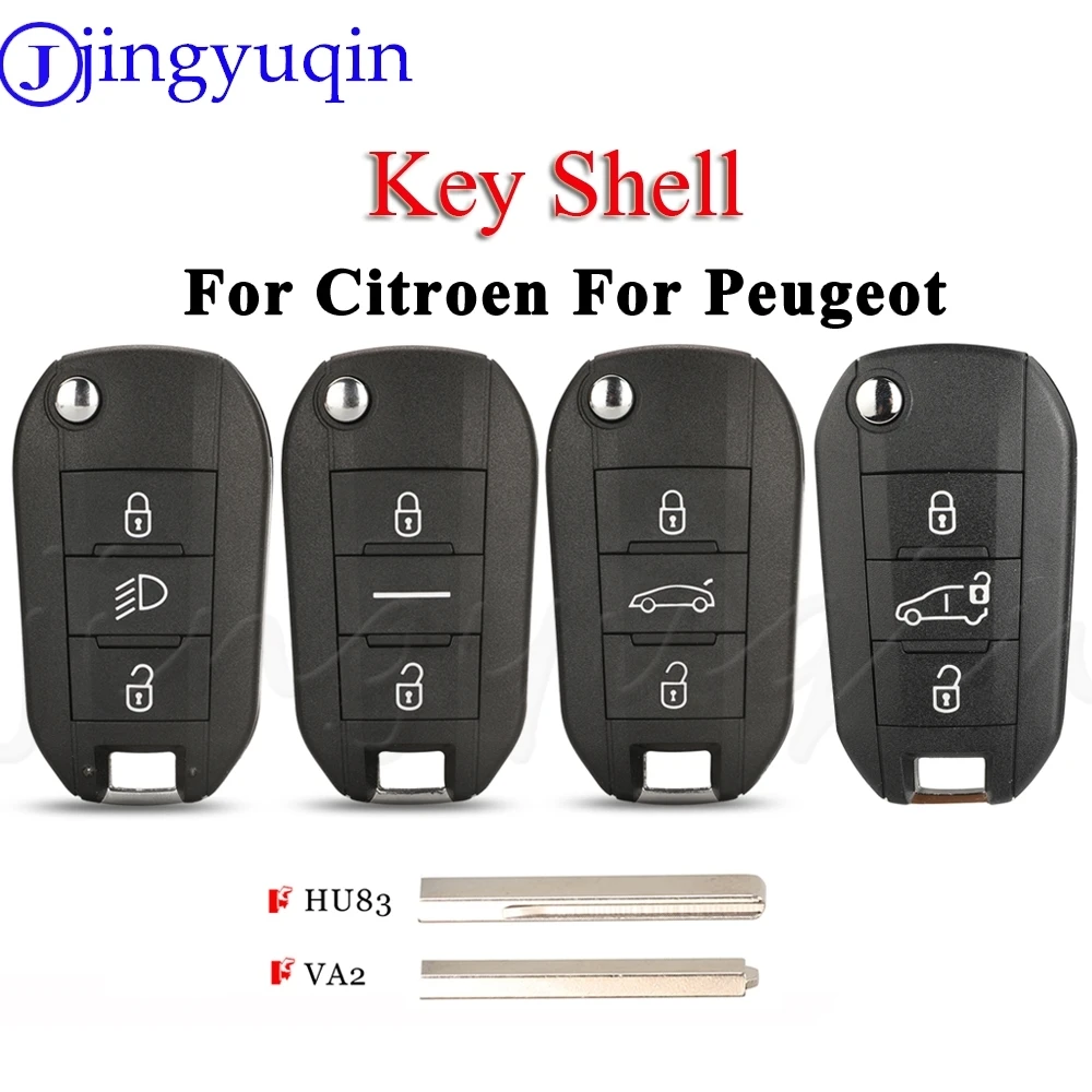 Jingyuqin 3 BTN Remote Flip Key Shell Case For Peugeot 208 2008 301 308 508 5008 RCZ Expert Citroen C-Elysee C4-Cactus C3 Light