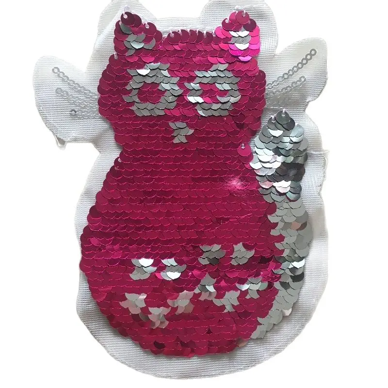 1PC New Cartoon Cat Sequined Patches Design Sew On Clothes Shoes Bags DIY Garment Accessories Fashion Reversible Sequins Patch