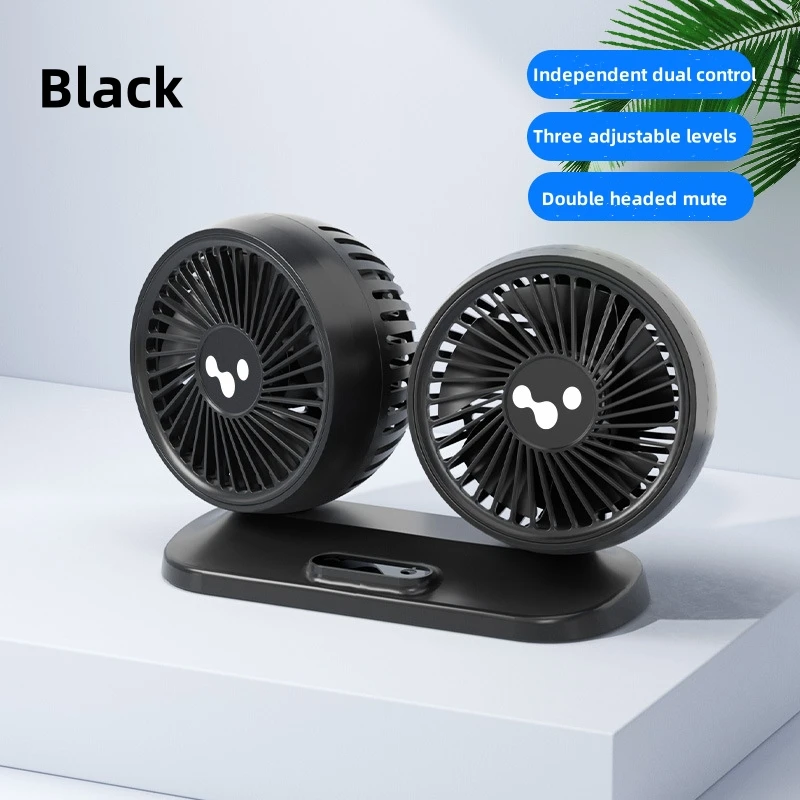 Car Fan 12V 24V Double-Head Air Fan Rotating 360 Degree Car Cooling Electric Fan USB Port High-Power Cooler Car Accessories