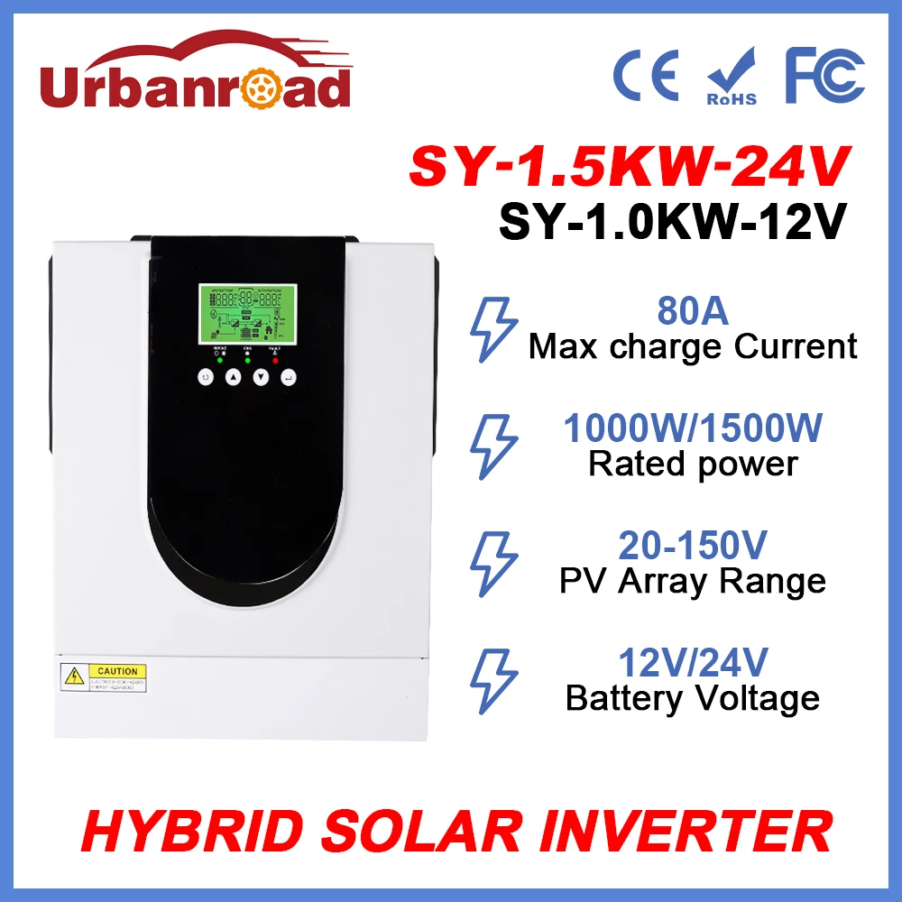 Inversor híbrido Solar de 1000W, 1500W, 12V, 24V, 220V, 1000W, con controlador de carga MPPT 80A, máx. PV 150V, 1.5KW