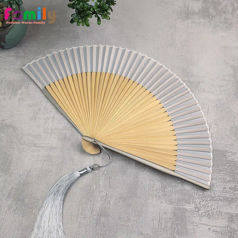

22cm/9Inch Silk Fan Folding Fan Chinese Style Gray Paint Edge Bamboo Fan Summer Simple Solid Color Decorative Fan 1pc