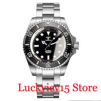 Tandorio 43mm Big Watch Fashional Black Blue Dial NH35 PT5000 Auto Wristwatch Helium Device Sapphire Glass Rotating Bezel 10BAR