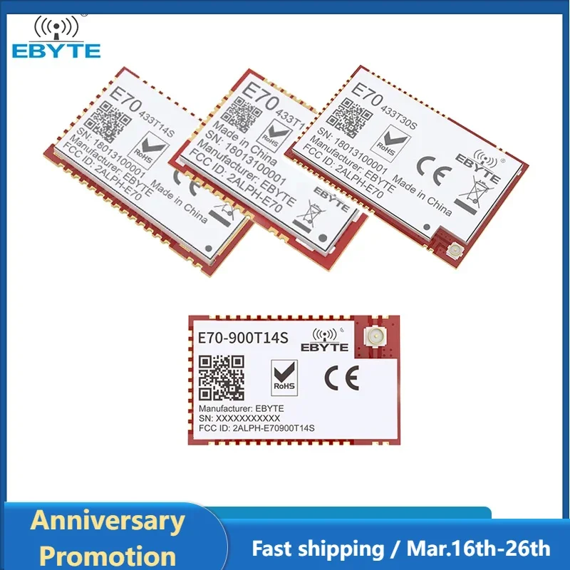 CC1310 UART Wireless Module 433MHz/915MHz EBYTE E70-T Series 14dBm 30dBm SMD  IPX/Stamp Hole Antenna Rf Transmitter Module