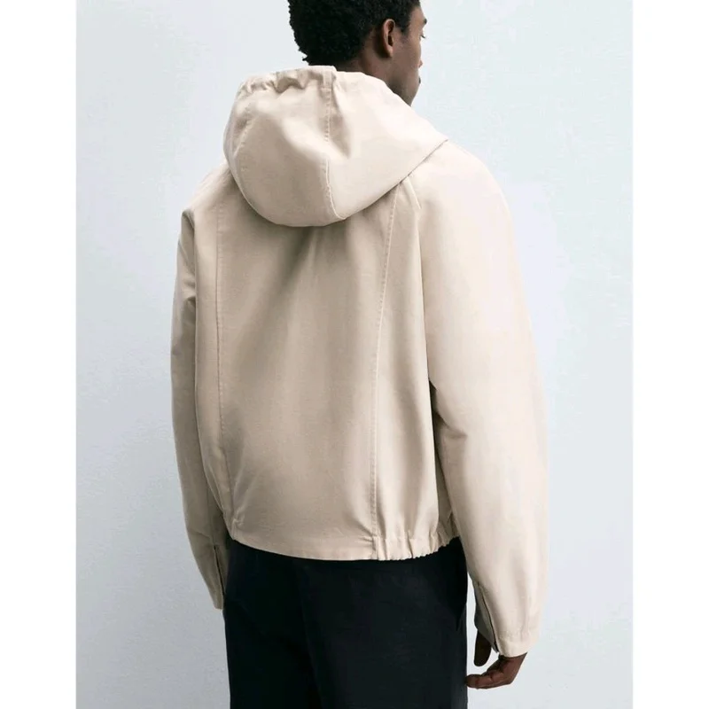 

Осенняя мужская простая свободная посадка в клетку, двусторонняя одежда с эластичным подолом, верхняя одежда Jaet, версия-стойка, длинный све, с капюшоном Yo...