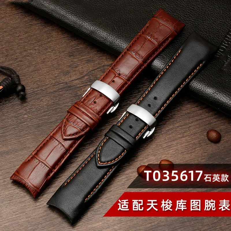 Pulseira de couro de bezerro genuína, pulseira de relógio, fivela de escova para Tissot, T035, T035617, 627, T035439, 22mm, 23mm, 24mm