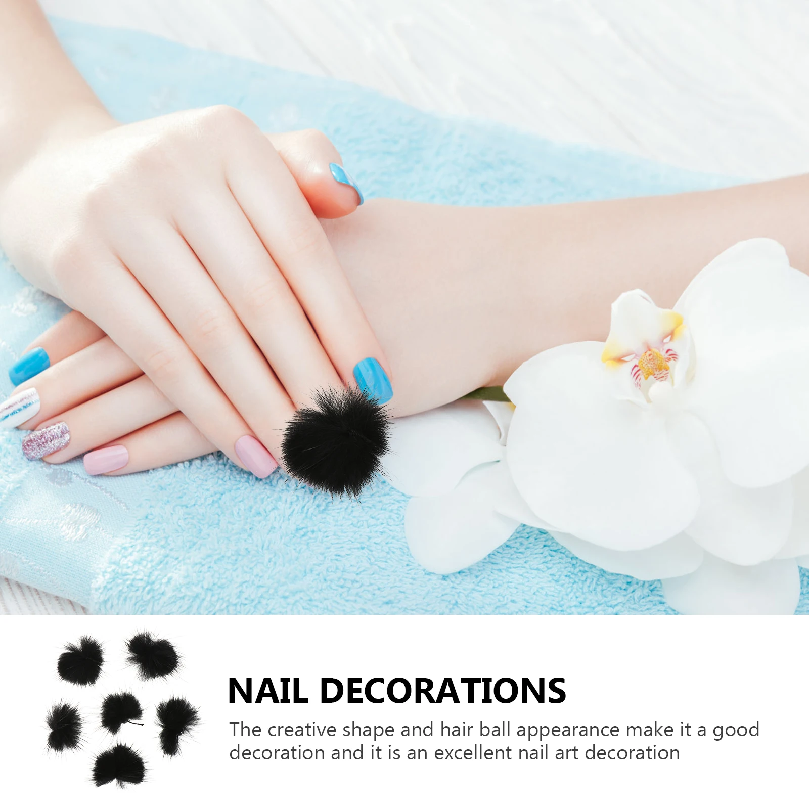 

6pcs Pompom Decorations Durable Magnetic Nail Art Supplies Diy Manicure Stickers Creative Hair Ball Shape Nail Accessories