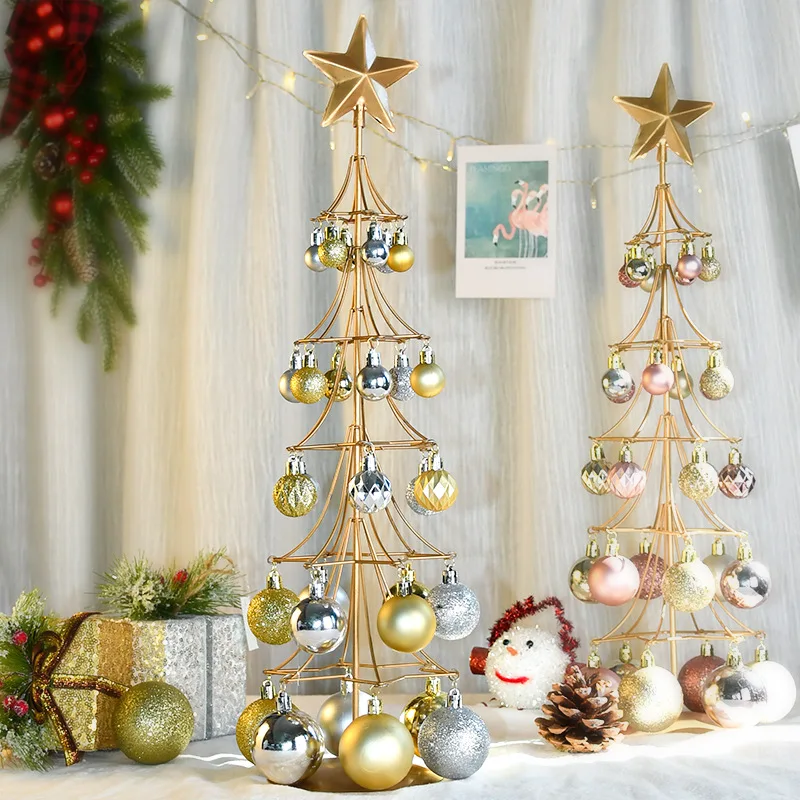 Cross border Christmas decorations  Iron Tower Christmas Ball Hanging Ball  Desktop decorations  Christmas tree shaped decor