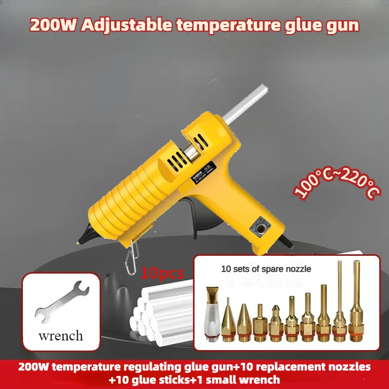 Imagem -02 - Pistola de Silicone Artesanal Temperatura Ajustável com Bico Substituível Bastões de Cola de 11 mm Pistola de Cola Profissional de 200w Preto Amarelo