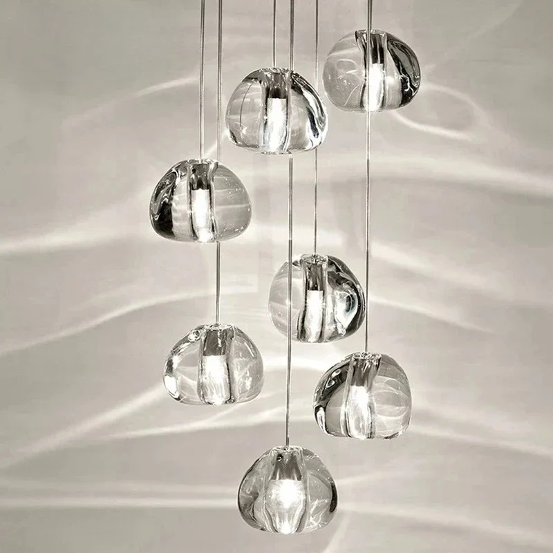 Hanging Staircase Pendant Light Crystal Ball Chandelier Long Adjustable Cable Light Fixtures for Indoor Home Restaurant Bar Deco