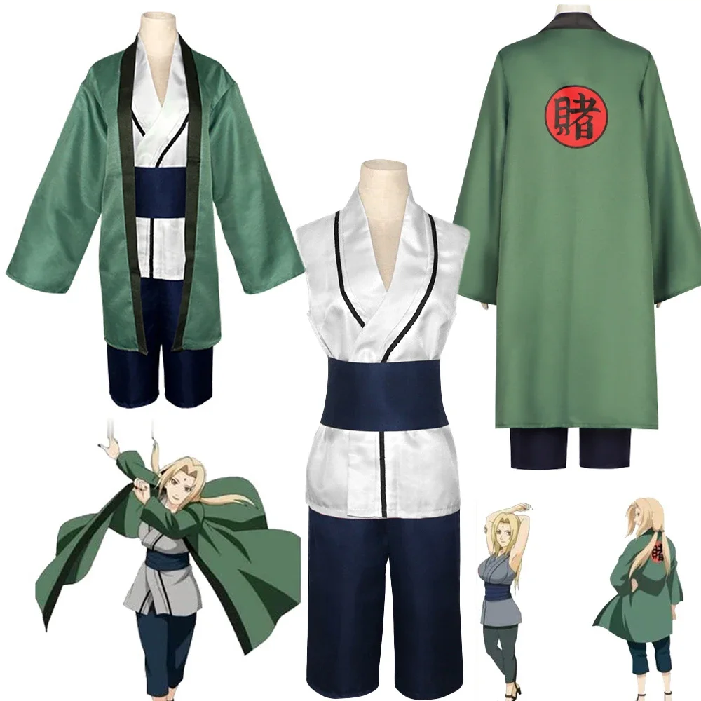 

Anime Kimono Tsunade Cosplay Costume Green Gamble Mother in law Party Costume Cosplay Uniforms For Men Women Halloween Dresses