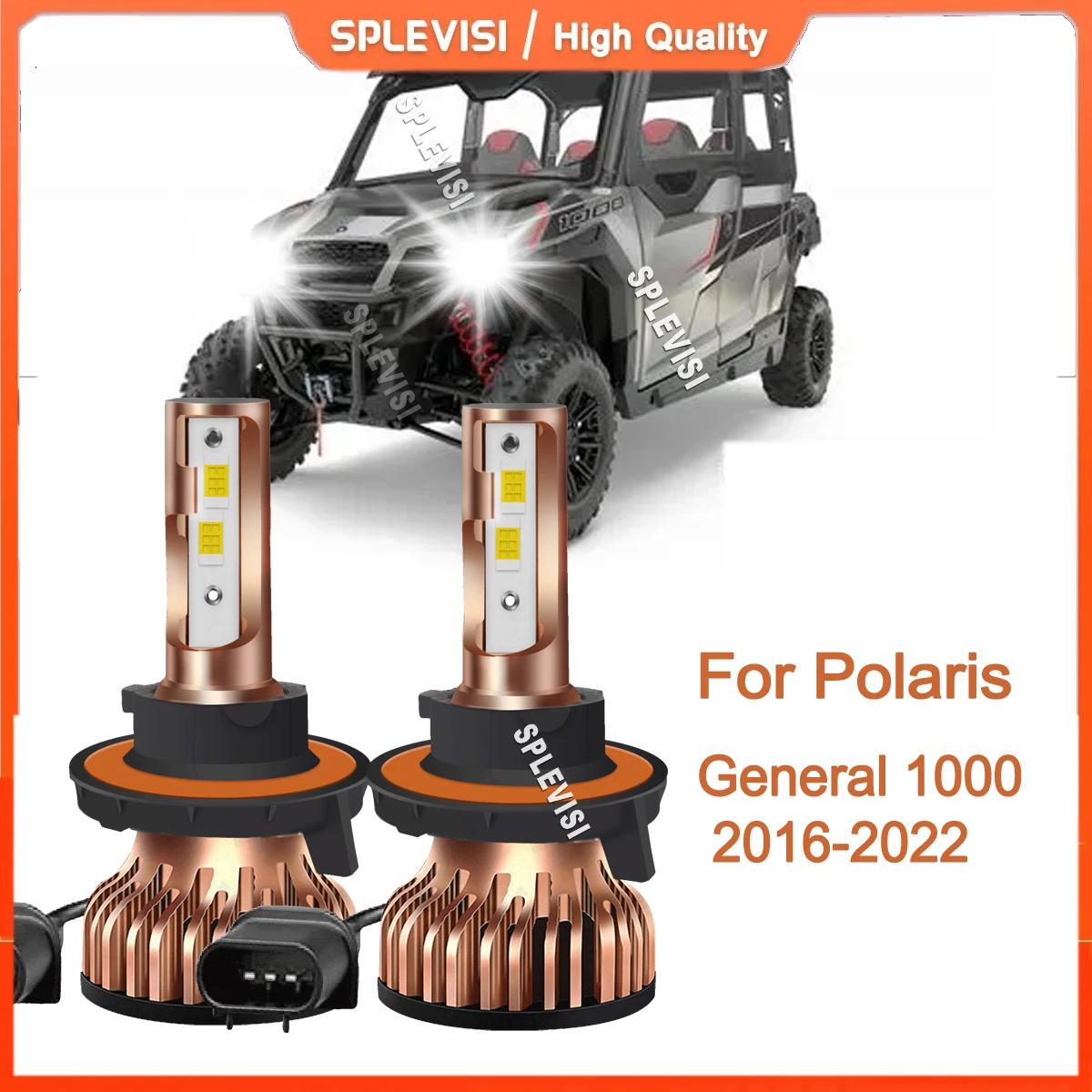 2Pcs 9008/H13 LED Headlight Dual Beam Bulbs Replacement For Polaris General 1000 2016-2022 2017 2018 2019  2020 2021 2022