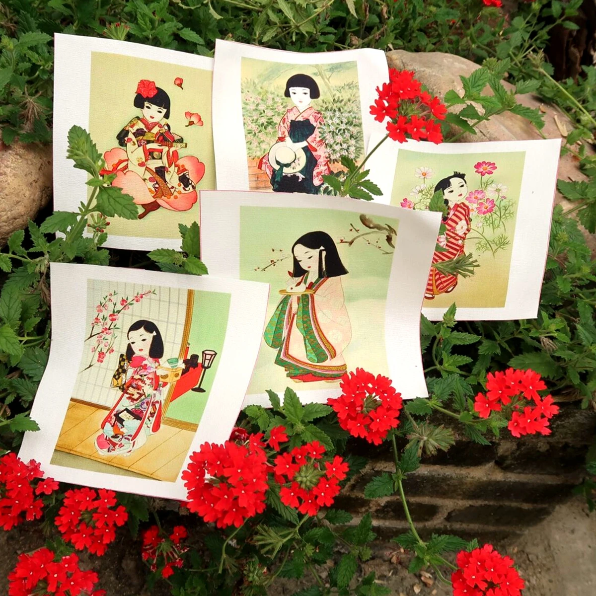 5pcs/lot Japanese style girl cartoon printed cotton fabrics diy handmade patch for sewing to apron /clothes/bags/purse 15*20cm