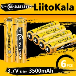 6pcs LiitoKala USB-18-T35 Type-C 3.7V 3500mAh 18650 Rechargeable Li-ion Battery For Flashlight Electric Mobile Phone Toy Battery