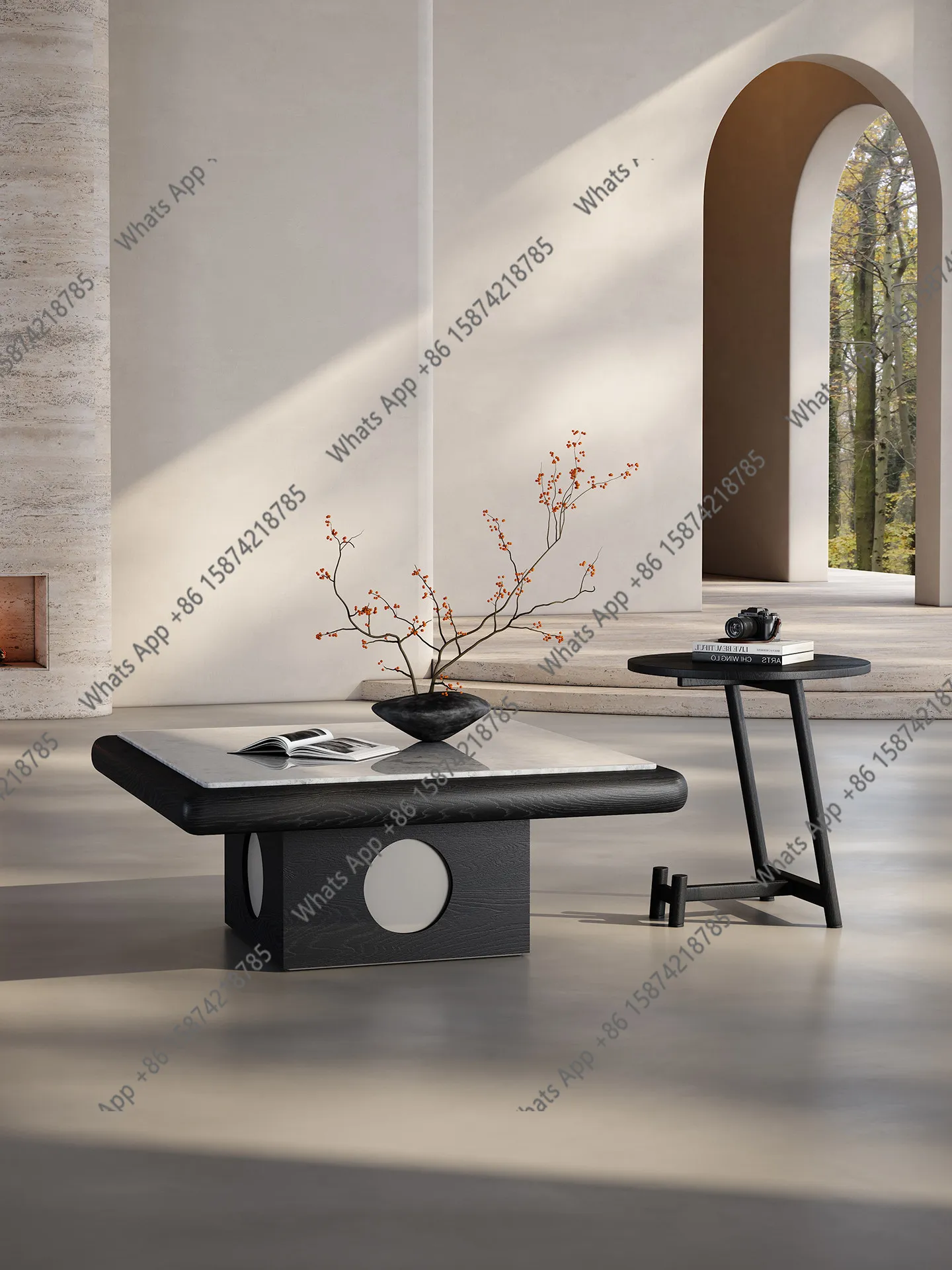 

New Italian minimalist luxury stone square coffee table living room modern simple small apartment coffee table combination