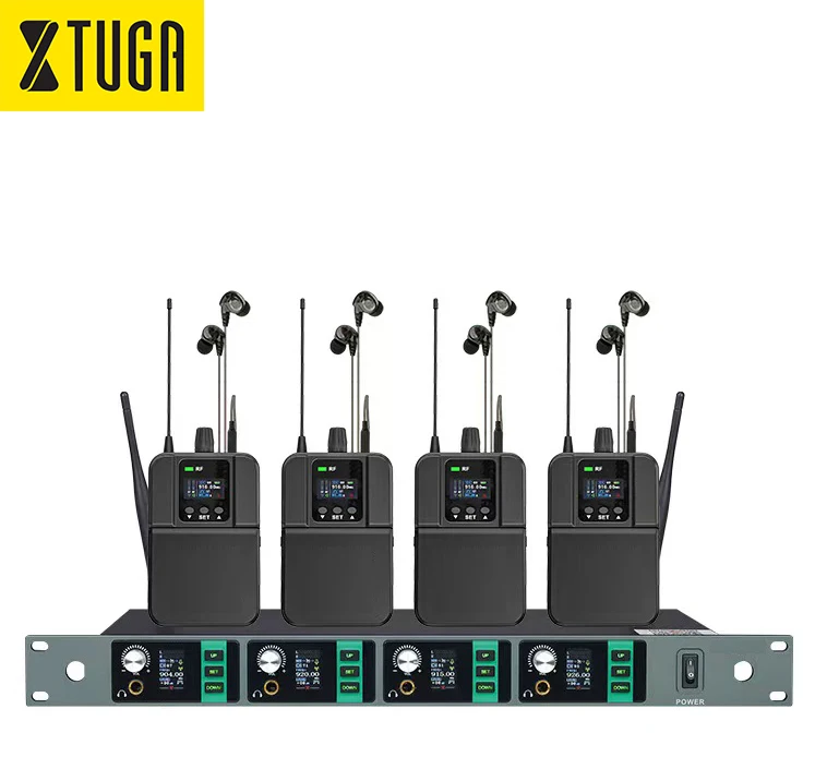 Professional Stage Live Recording In-Ear Monitor System 4 Channel UHF Stereo Wireless Ribbon Microphone