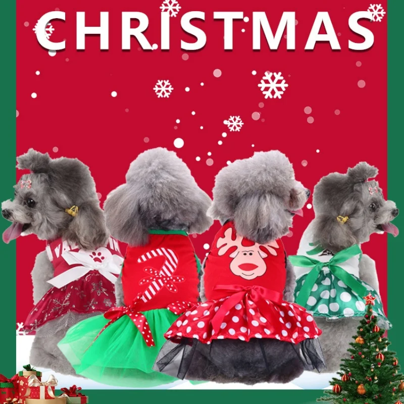 Christmas Dog Clothes Halloween Princess Skirt Bat Print Puppy Costume Fashion Bow Cat Dresses Fancy Pet Outfits Poodle Supplies