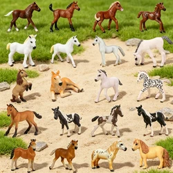 Realistic Plastic Pony Small Foal Model Figures,Tiny Horse Figurines Christmas Birthday Gift Educational Toy for Kids Toddlers
