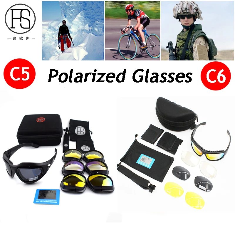 

C5 Polarized Army Sunglasses for Men Goggles, 4 Lens Kit Men's Glasses, Hiking, Fishing, Eye Prote