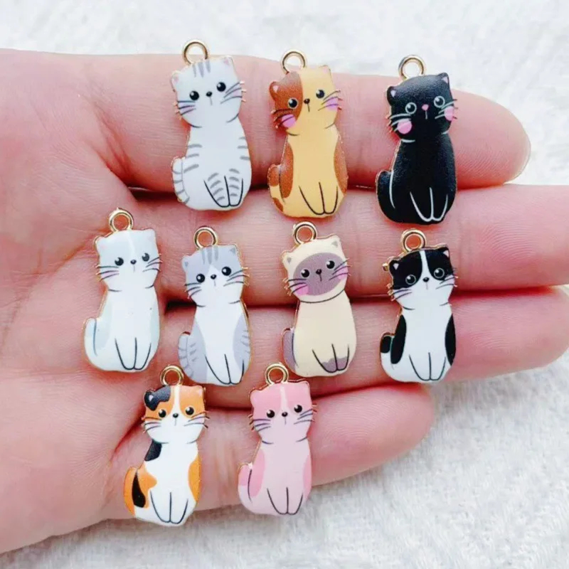 12 piezas de colgantes de gato de aleación con diseño de dibujos animados y efecto de goteo de aceite, accesorios DIY para collares, pulseras y llaveros