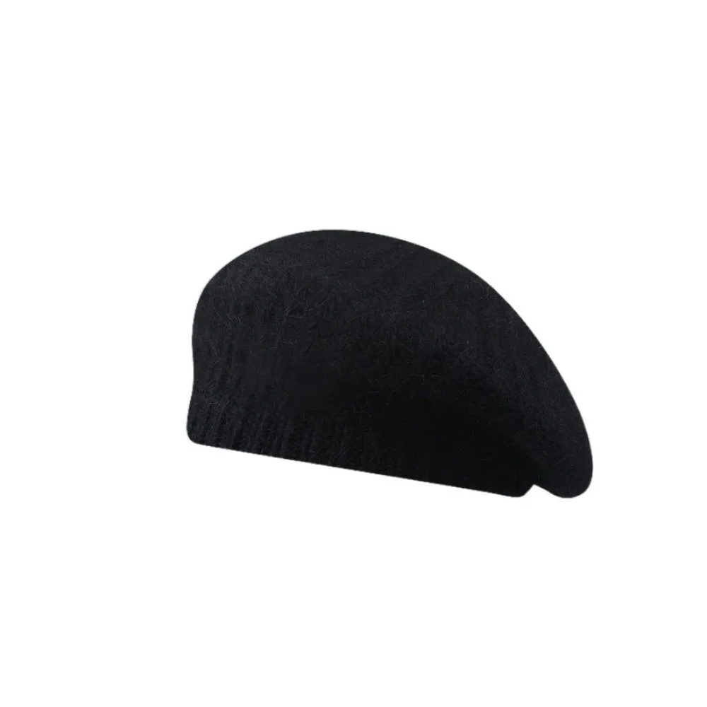 

Casual Wool Mohair Beret Solid Color Warm Knitted Beanie Cap Versatile Korean Style Painter Hat Female