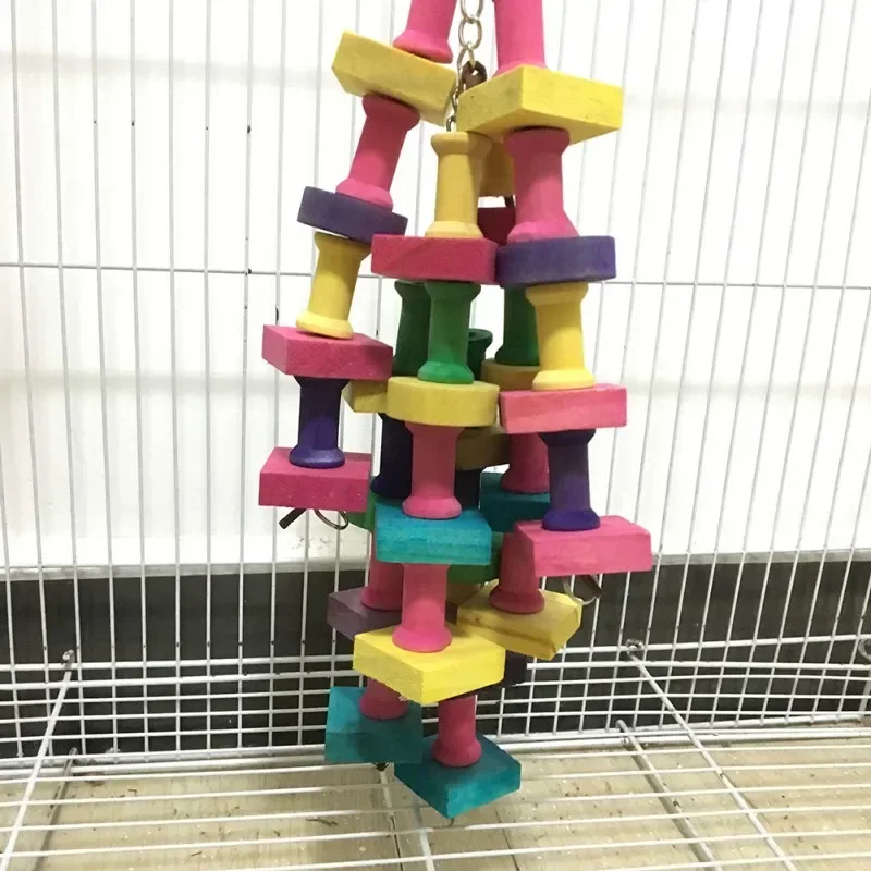 1PC Rainbow Building Blocks Bite String Toys, Chewing Toy for Parrots