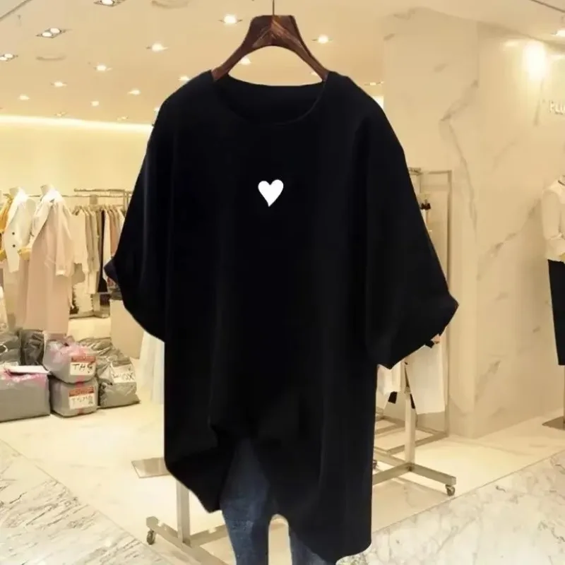 2026 New Women Casual Loose Pure Top Tees Basic Solid Short Sleeve Pullovers Summer Love Printed Short Sleeve Vintage Tee Shirt