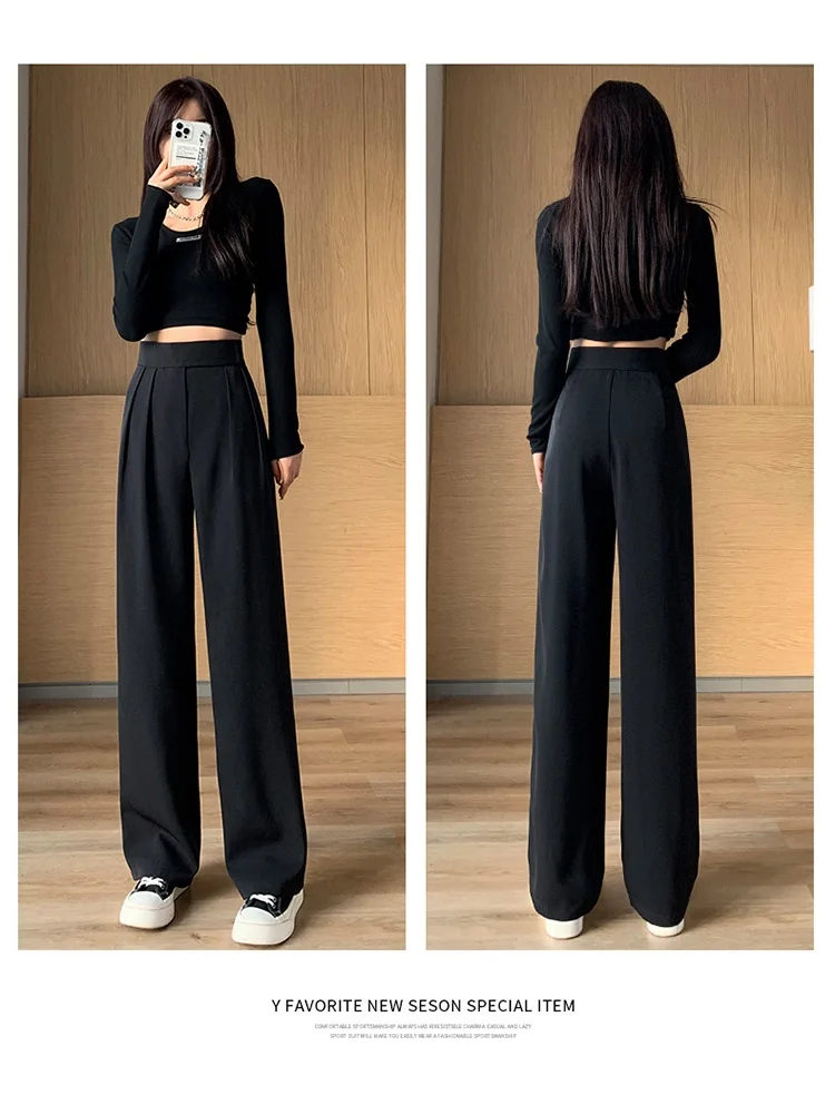 Suits Pants Women\'s Tailoring Pants Office Lady Traf Wide Leg High Waist Trousers Korean Fashion Streetwear Black Pantalon Femme