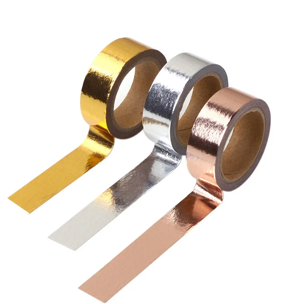 6 Rolls Premium Gilding Tape Rose Gold Golden Silver Shiny Foil Masking Tape for Calendar Decoration Planner Organizer Craft