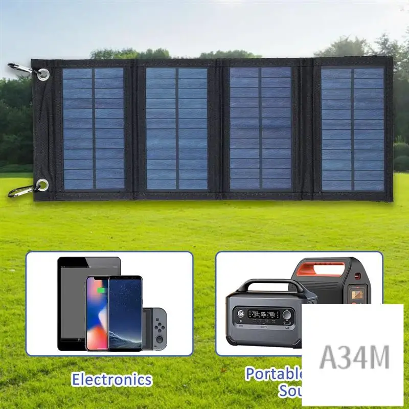 

A34M-Foldable Solar Panel Charger Portable Battery For Cell Phone Outdoor Waterproof Power Bank For Camping Accessories