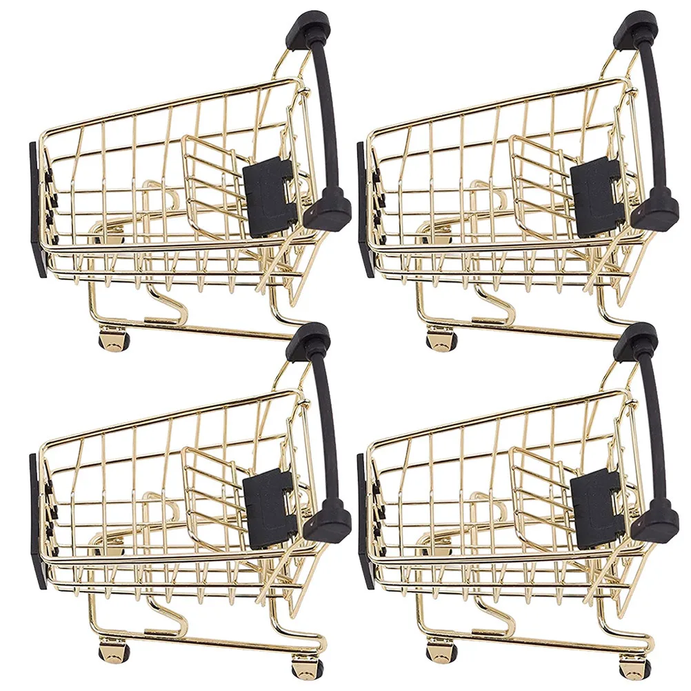 Carrito de compras de Metal para niños, Mini carrito de supermercado para juego de imitación, cesta de almacenamiento de escritorio, carrito de comestibles de simulación, 4 Uds.