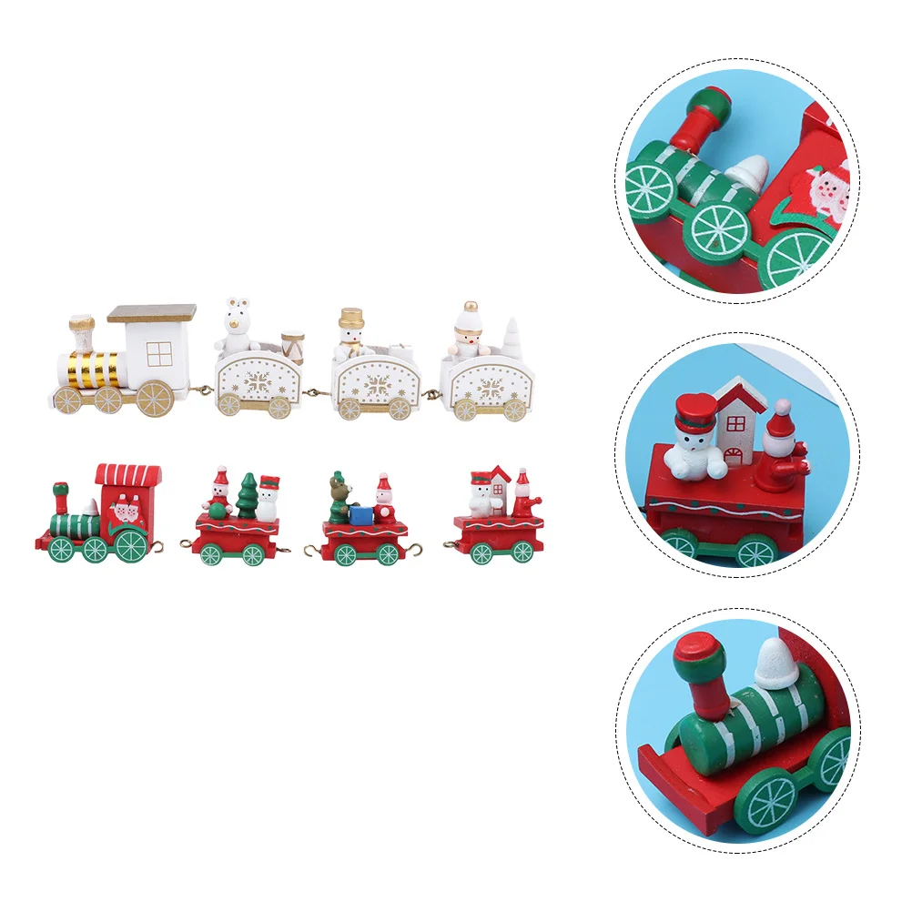 

2 Pcs Christmas Tree Small Train Decoration Mother Trains for Trees Mini Wooden Decorative Desktop Ornaments