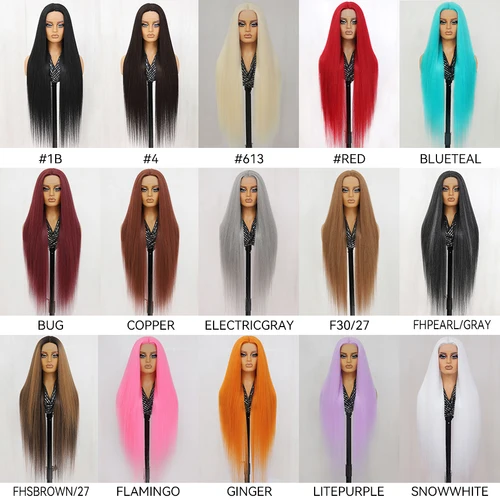 Imagen 2 del producto Pelucas frontales de encaje recto de 40 pulgadas, pelucas sintéticas 13X6 para mujeres, pelucas frontales de encaje Rubio, rosa, blanco, azul, púrpura y negro con pelo de bebé