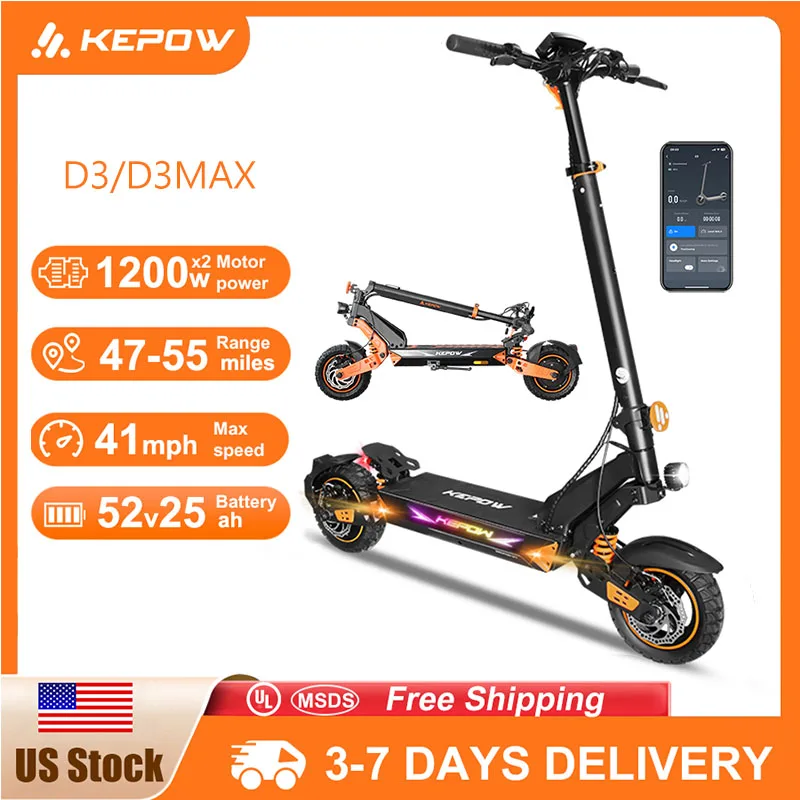 

KEPOW D3MAX/D3 Adult Electric Scooter 46-55 Miles Long Range 800-2400W Single/Double Power 10” Tire Escooter Dual Suspension