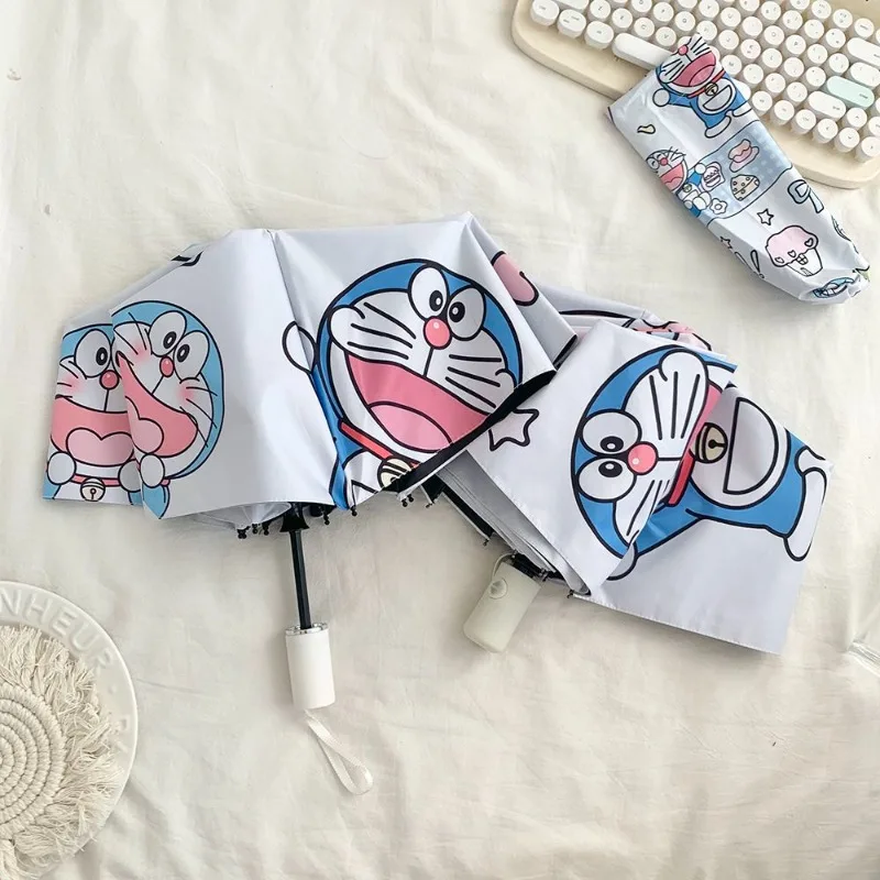 Doraemon Jingle Cat Cartoon Style Stainless Steel Fully Automatic Parasol Sun Protection UV Protection Tri-fold Umbrella