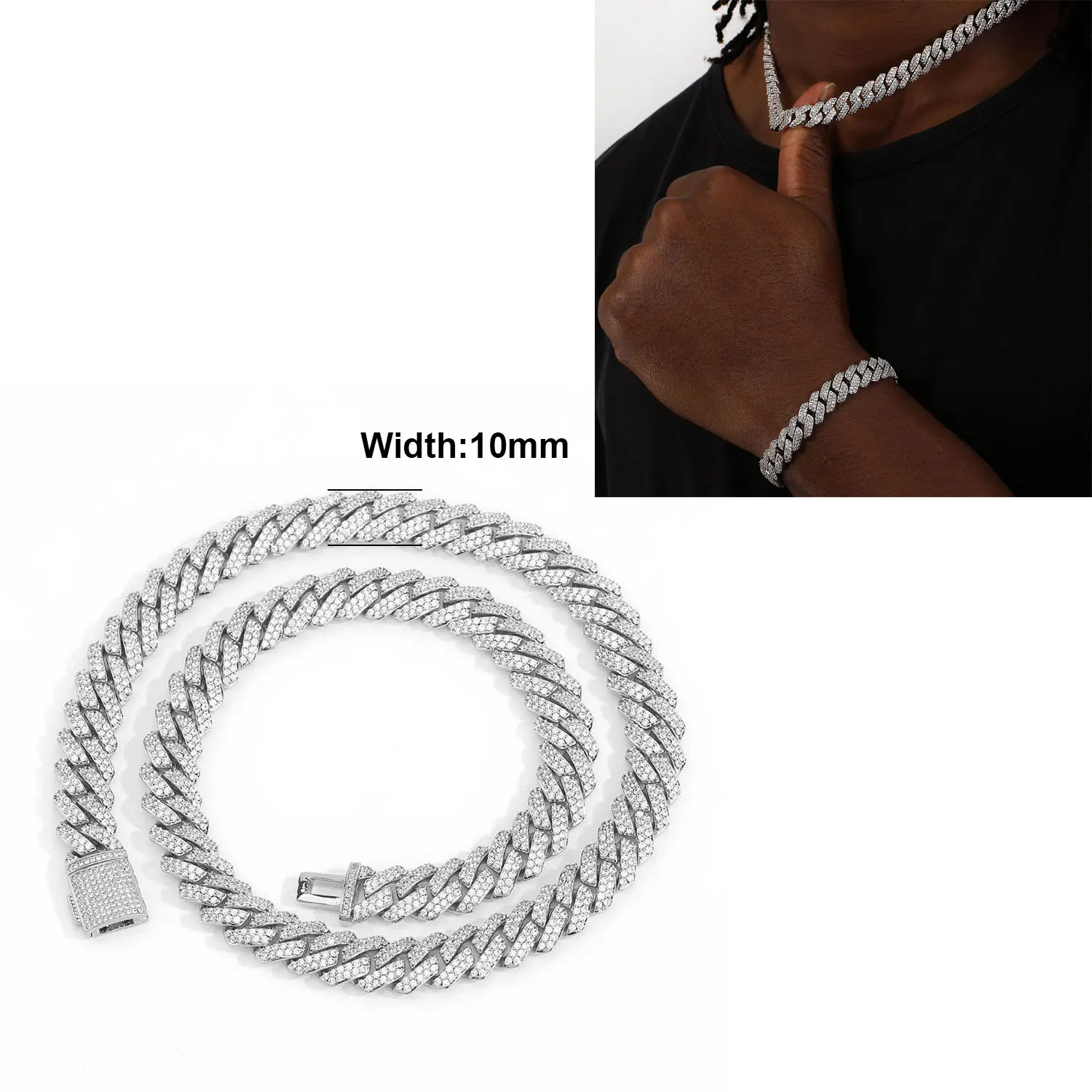 NONE Iced Out 10–20 mm Herren Miami Cuban Link Halskette Hip Hop CZ Zirkonia Bling Prong kubanische Kette 3