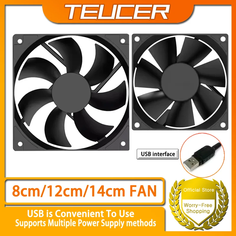 TEUCER USB Cooling Fan 8CM/12CM/14CM 800-1800RPM USB Port Power Supply Desktop Computer Available