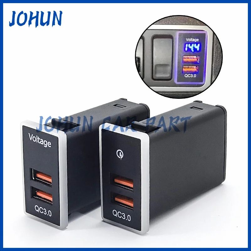 1PC Car USB Charger Interface Socket Connector Double QC3.0 Voltage Display Use For Toyota LC95 LC77 BB RAV4 Vios Corolla Camry