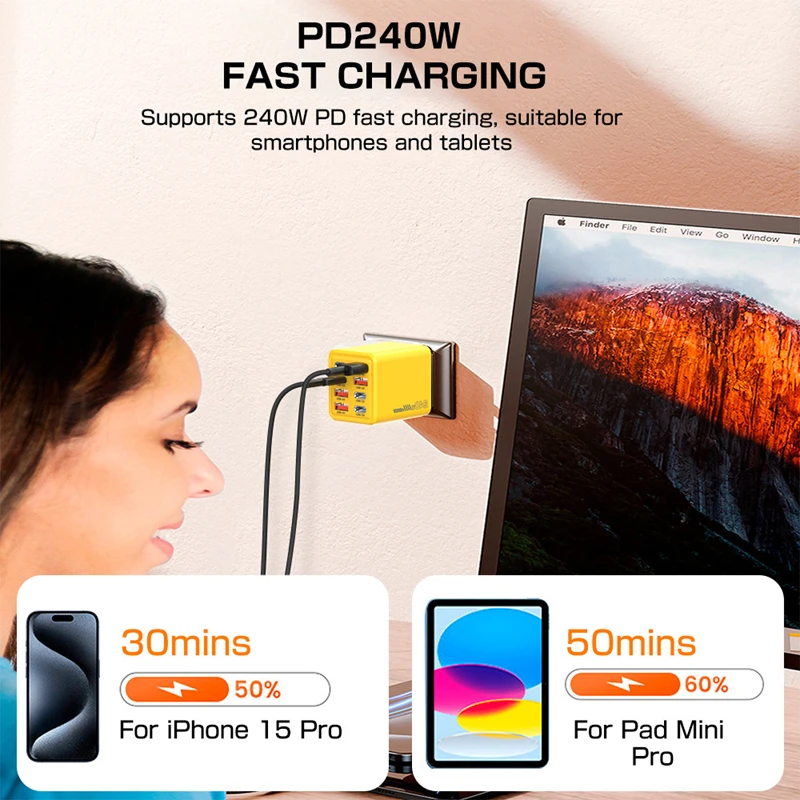 240W Multi Port 4U+4C Charger 4USB+4Type-c Multi Port EU/US Standard Travel Power Adapter for Xiaomi iPhone Huawei 2026 NEW