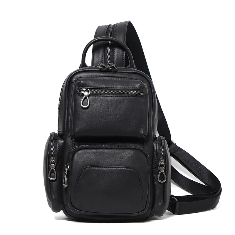 New Design Men Leather Chest Bag Large Capacity Shoulder Bags Men Bag First Layer Cowhide Leather Bagpack Crossbody Bags