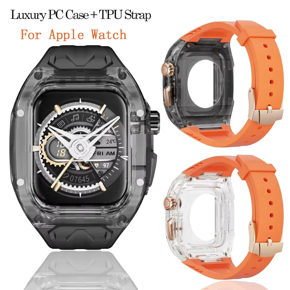 애플워치 울트라 3 49mm 11 10 42mm 46mm 밴드 iWatch 9 8 7 6 5 4 45/41/44mm용 수정 키트 투명 케이스 실리콘 스트랩