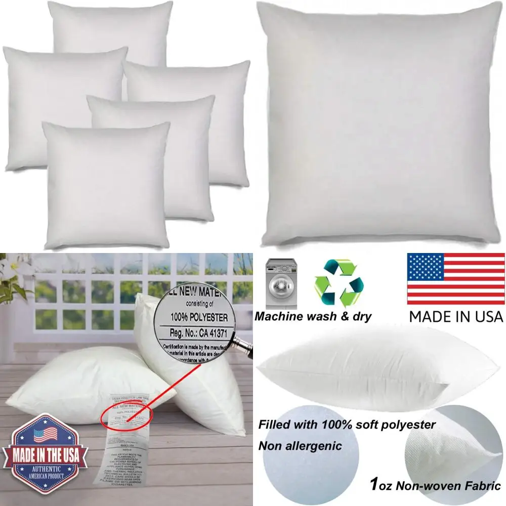 

Hypoallergenic Euro Pillow Inserts - 16x16 White Polyester Standard Sham Stuffer for Decorative Throw Pillows