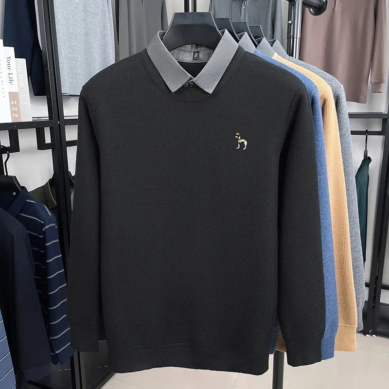 명품 브랜드 남성 셔츠 칼라 스웨터 가을 겨울 패션 신상 강아지 정품 자수 디자인 한국식 캐주얼 보온 니트