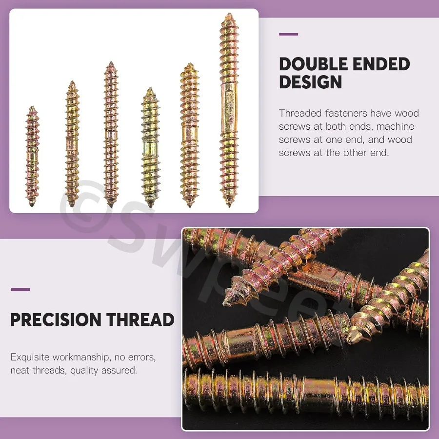 80 Pz 6 Formati M6 M8 Colore Zi Viti a doppia estremità Assortimento Kit Viti a doppia estremità Vite per tassello in legno Autofilettante Filettato Bol
