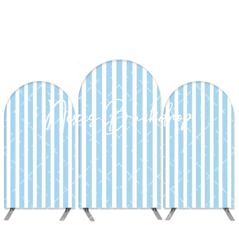 Light Blue White Stripes Double-Sided Arch Party Backdrops Washable Fabric Birthday Wedding Bridal Shower Baby Shower Decor