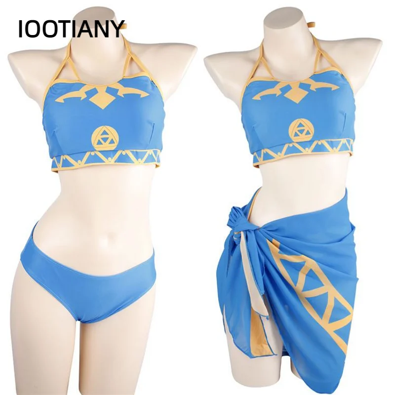 3pc Breath Of The Wild Cosplay Princess Summer Swimsuit Zelda Sexy Three-Piece Swimwear Costume Outfits Halloween Carnival Suit