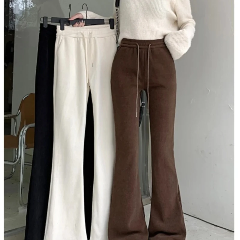 

Elegant Drawstring High Waist Casual Women clothes Autumn Winter New Thickened Slim fit Slimming Flared Mop Long Pants Z16