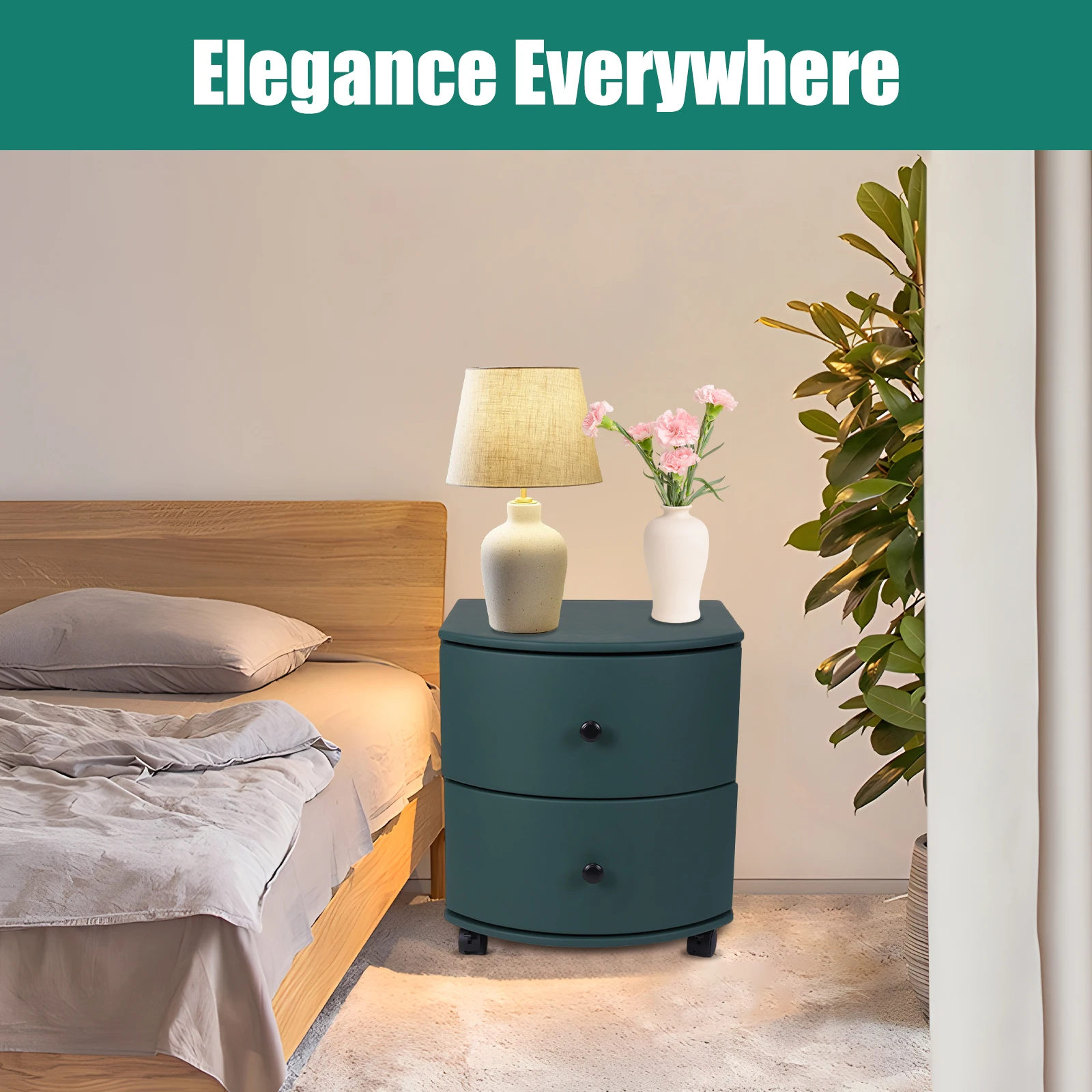 Rolling Storage Cabinet with Wheels & Drawer Mini Round Bedside Desk Large Capacity for Living Room & Balcony