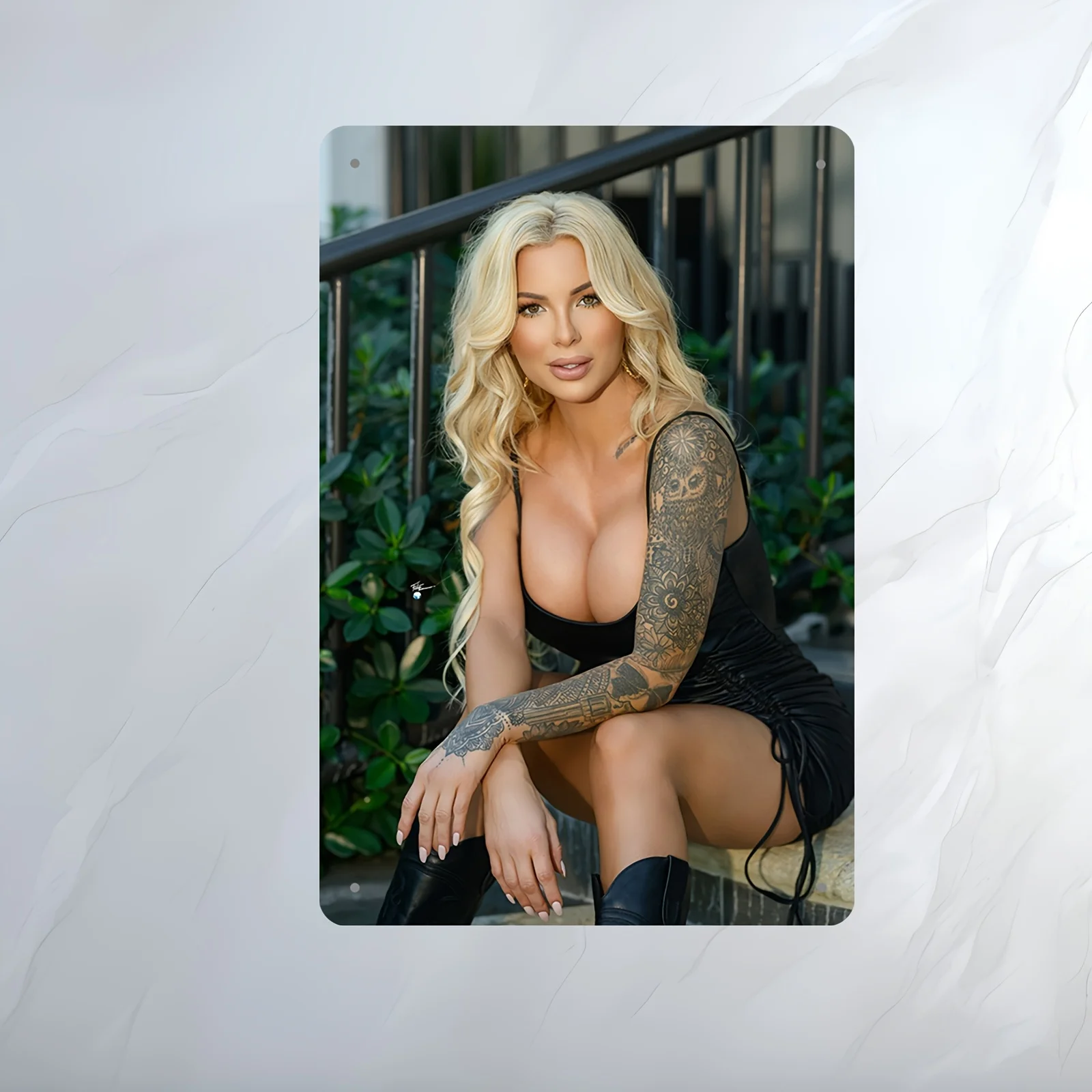 8x12 Inch Metal Wall Art Blonde Woman Black Dress Modern Home Office Decor Sign