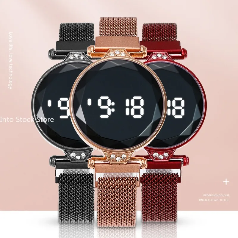 Relojes de lujo para Mujer, Reloj de pulsera de oro rosa de acero inoxidable, Reloj Digital LED para Mujer, Reloj electrónico para Mujer